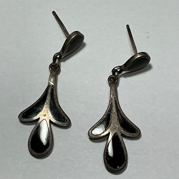 Vintage Sterling Silver Art Deco Style Dangle/Drop Earrings W/ Black Onyx. 1.5” - Picture 3 of 7